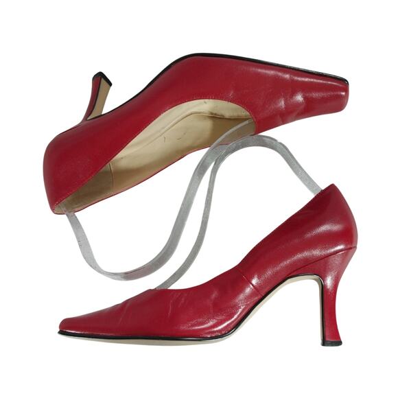 KAREN SCOTT! ROUGE RED GENUINE LEATHER NIPPED TOE, STYLIZED HEEL PUMPS! SZ 7M - Picture 7 of 10